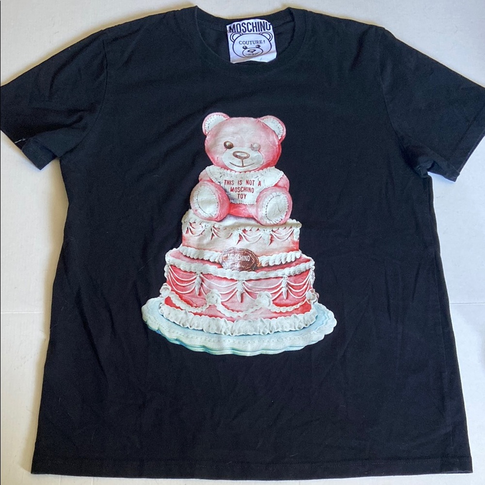 Moschino Couture Women's Cake Teddy bear Print T-shirt Black XL
